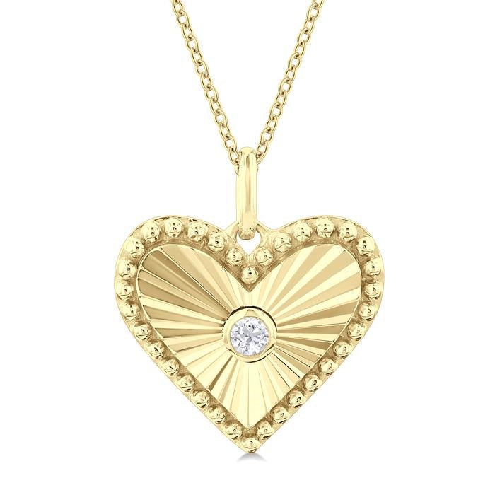 1/20 Ctw Heart fluted medallion Round Cut Diamond Pirouette Pendant With Chain in 10K Yellow Gold