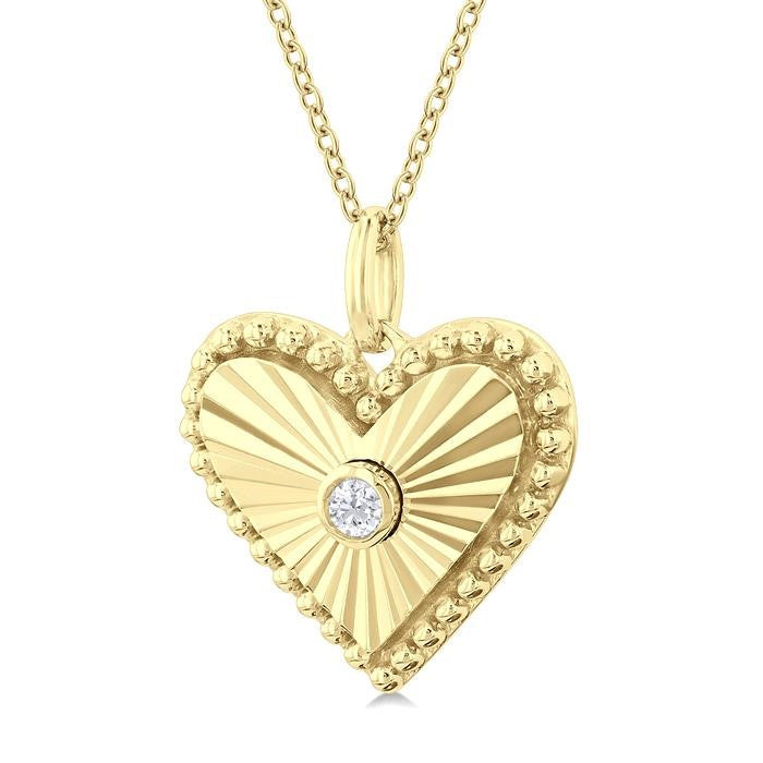 1/20 Ctw Heart fluted medallion Round Cut Diamond Pirouette Pendant With Chain in 10K Yellow Gold