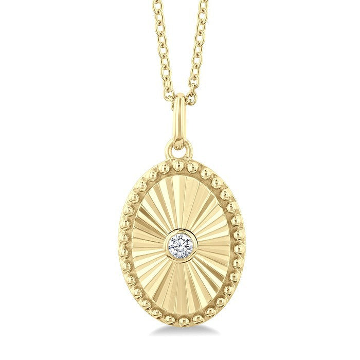 1/20 Ctw Oval fluted medallion Round Cut Diamond Pirouette Pendant With Chain in 10K Yellow Gold