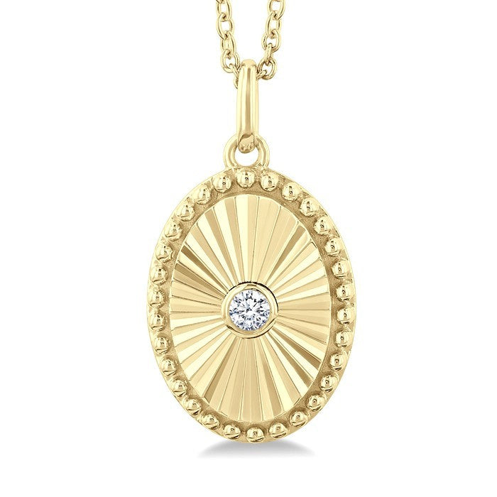 1/20 Ctw Oval fluted medallion Round Cut Diamond Pirouette Pendant With Chain in 10K Yellow Gold