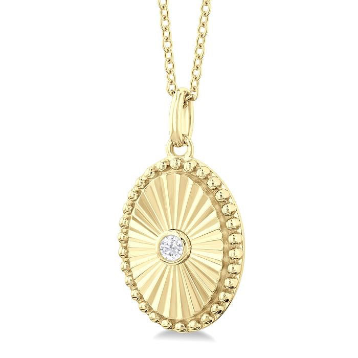 Oval Shape Fluted Medallion Diamond Pendant