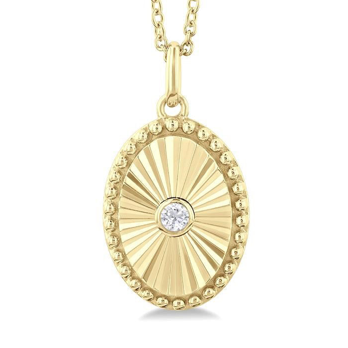 Oval Shape Fluted Medallion Diamond Pendant