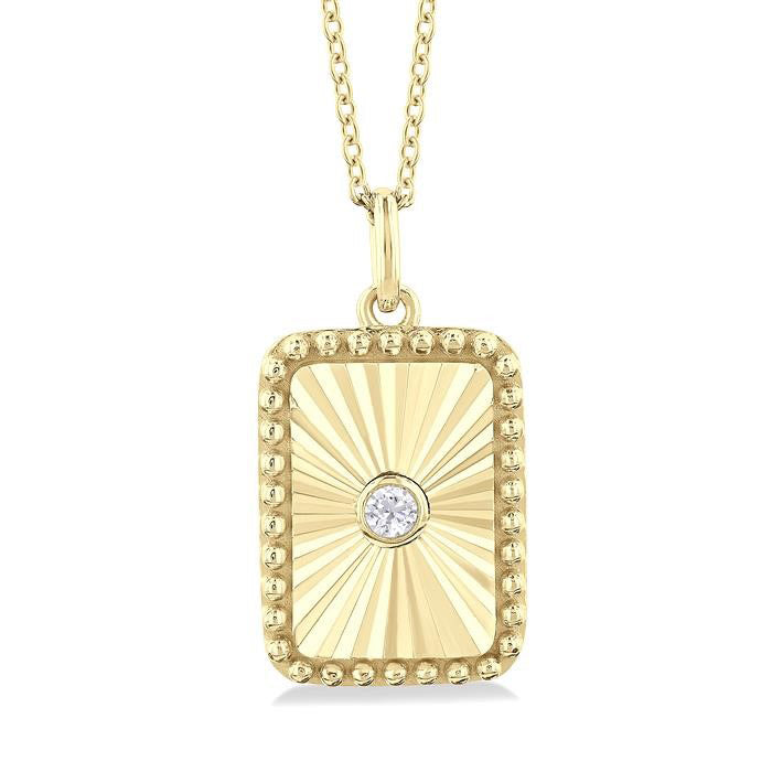 Saffron Mistral Rectangular Shape Fluted Medallion Diamond Pendant