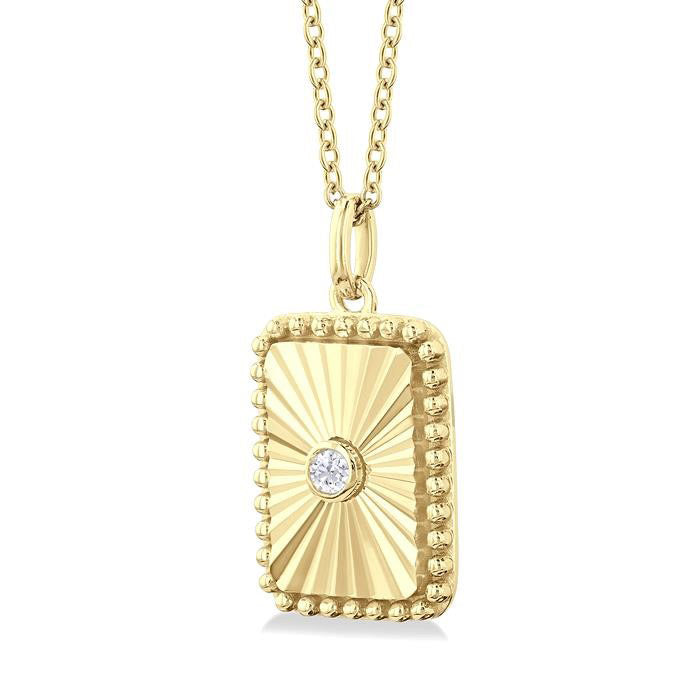 Saffron Mistral Rectangular Shape Fluted Medallion Diamond Pendant