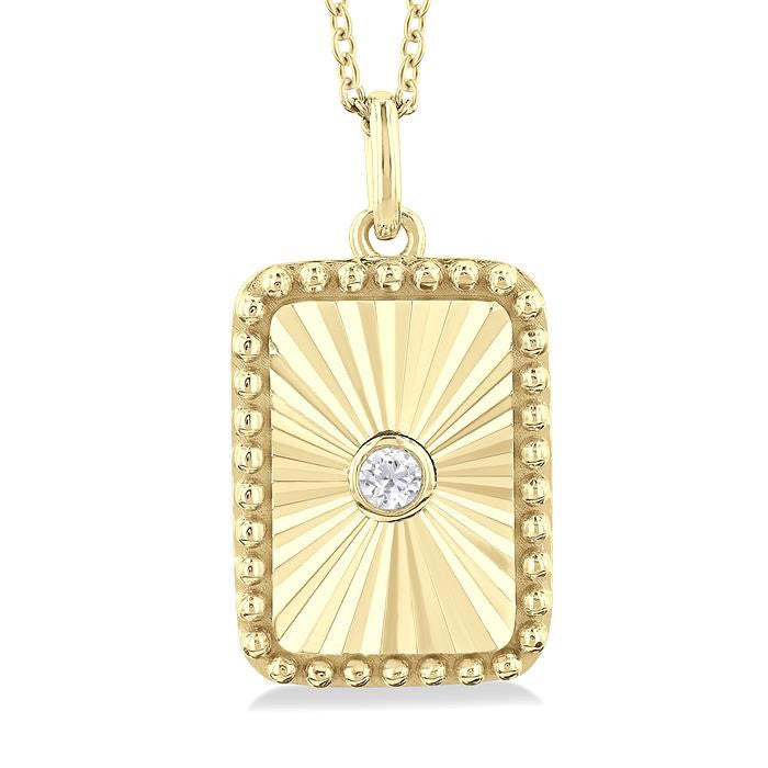 Saffron Mistral Rectangular Shape Fluted Medallion Diamond Pendant
