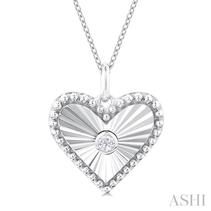 1/20 Ctw Heart fluted medallion Round Cut Diamond Pirouette Pendant With Chain in 10K White Gold