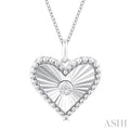 1/20 Ctw Heart fluted medallion Round Cut Diamond Pirouette Pendant With Chain in 10K White Gold