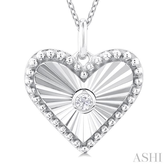 1/20 Ctw Heart fluted medallion Round Cut Diamond Pirouette Pendant With Chain in 10K White Gold