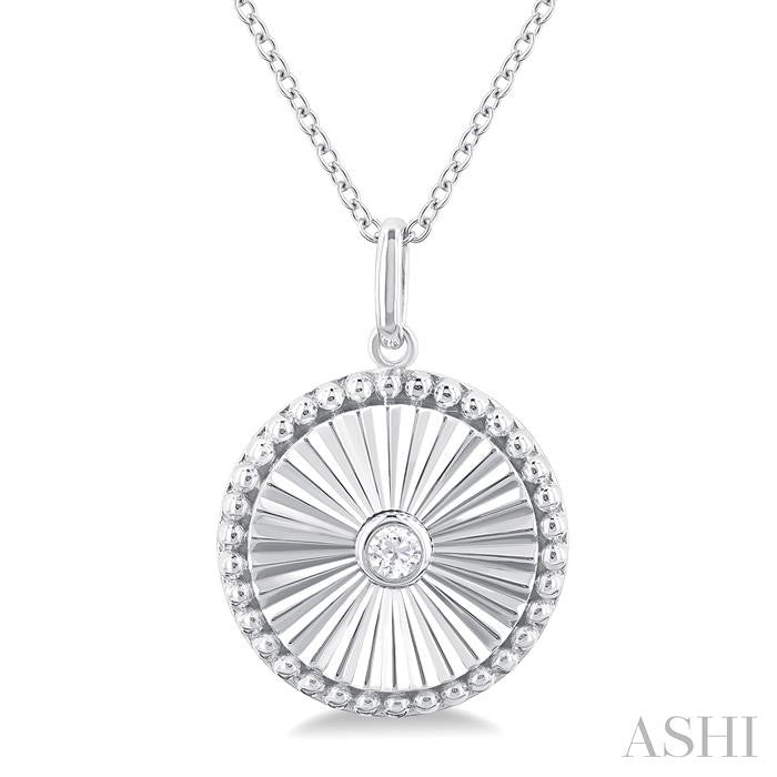 1/20 Ctw Round fluted medallion Round Cut Diamond Pirouette Pendant With Chain in 10K White Gold