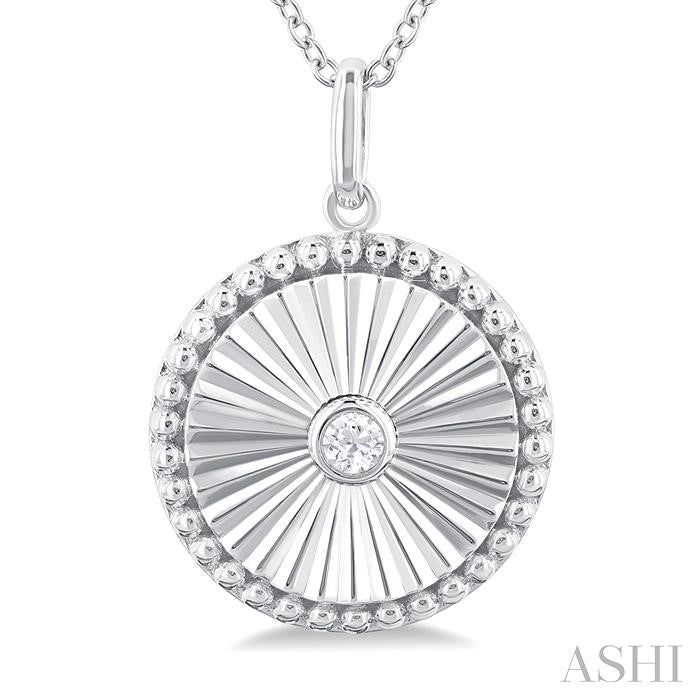 1/20 Ctw Round fluted medallion Round Cut Diamond Pirouette Pendant With Chain in 10K White Gold