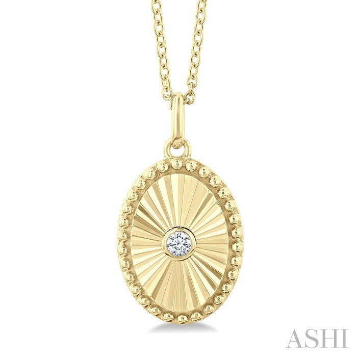 1/20 Ctw Oval fluted medallion Round Cut Diamond Pirouette Pendant With Chain in 10K Yellow Gold