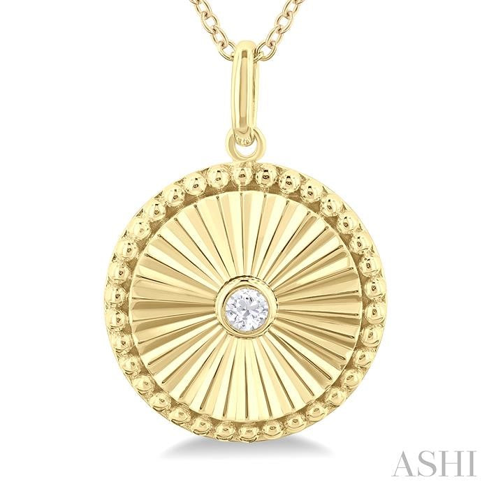 1/20 Ctw Round fluted medallion Round Cut Diamond Pirouette Pendant With Chain in 10K Yellow Gold