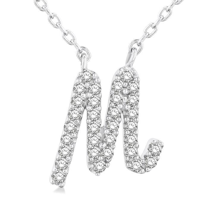 Quince Evadne Script 'M' Initial Diamond Pendant