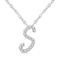 1/20 Ctw Initial 'S' Round cut Diamond Pendant With Chain in 14K White Gold