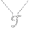 1/20 Ctw Initial 'T' Round cut Diamond Pendant With Chain in 14K White Gold