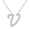 1/20 Ctw Initial 'V' Round cut Diamond Pendant With Chain in 14K White Gold
