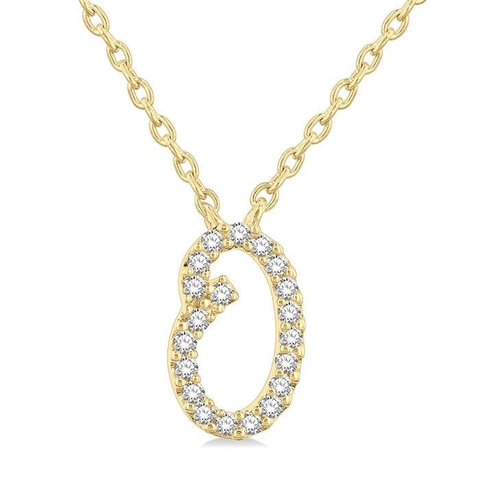 1/20 Ctw Initial 'O' Round cut Diamond Pendant With Chain in 14K Yellow Gold
