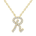 1/20 Ctw Initial 'R' Round cut Diamond Pendant With Chain in 14K Yellow Gold