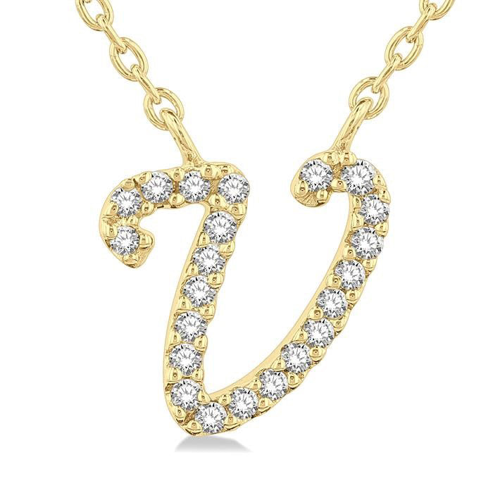Finesse Cyra Script 'V' Initial Diamond Pendant