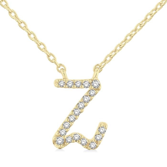 1/20 Ctw Initial 'Z' Round cut Diamond Pendant With Chain in 14K Yellow Gold
