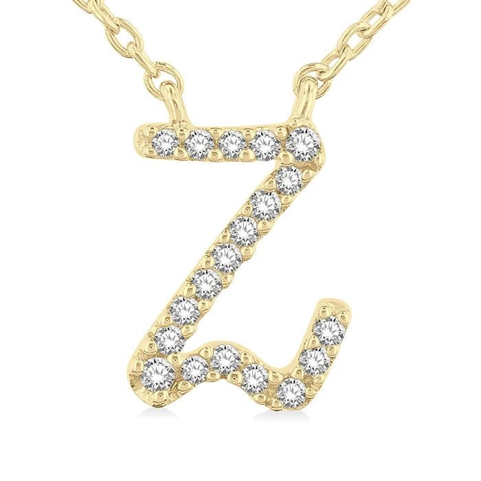 1/20 Ctw Initial 'Z' Round cut Diamond Pendant With Chain in 14K Yellow Gold