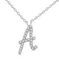 1/20 Ctw Initial 'A' Round cut Diamond Pendant With Chain in 10K White Gold