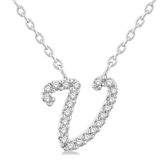 Bramble Harrier Script 'V' Initial Diamond Pendant