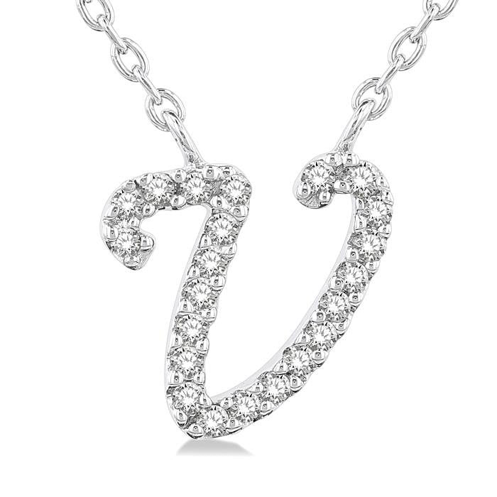 Bramble Harrier Script 'V' Initial Diamond Pendant