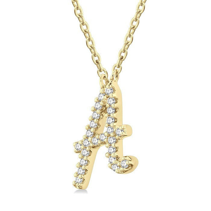 1/20 Ctw Initial 'A' Round cut Diamond Pendant With Chain in 10K Yellow Gold