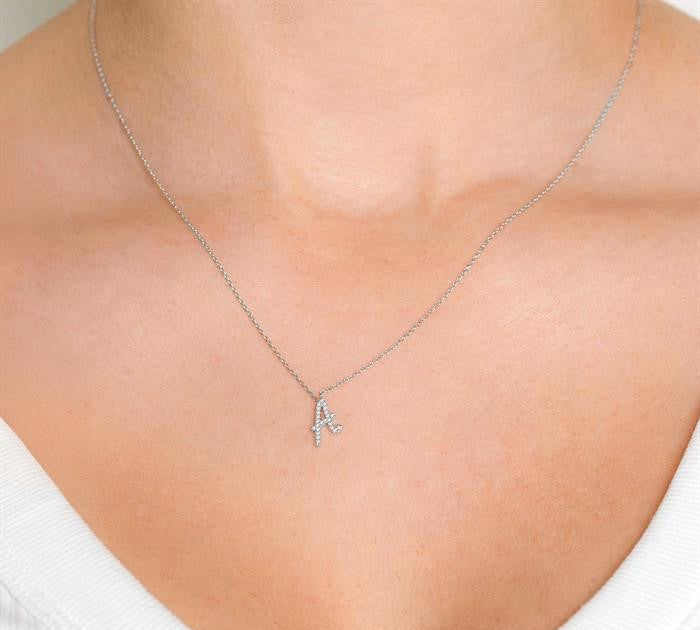 1/20 Ctw Initial 'A' Round cut Diamond Pendant With Chain in 10K Yellow Gold