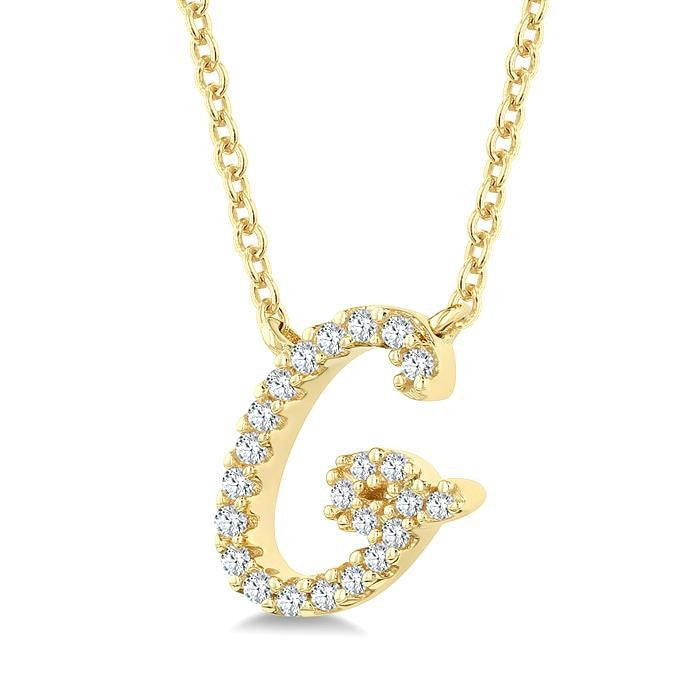1/10 Ctw Initial 'G' Round cut Diamond Pendant With Chain in 10K Yellow Gold