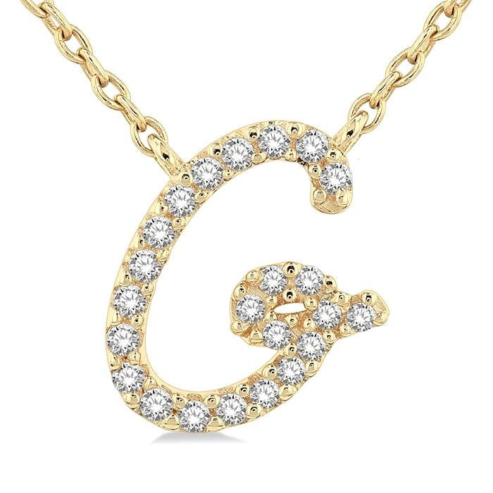 1/10 Ctw Initial 'G' Round cut Diamond Pendant With Chain in 10K Yellow Gold