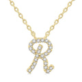 1/20 Ctw Initial 'R' Round cut Diamond Pendant With Chain in 10K Yellow Gold