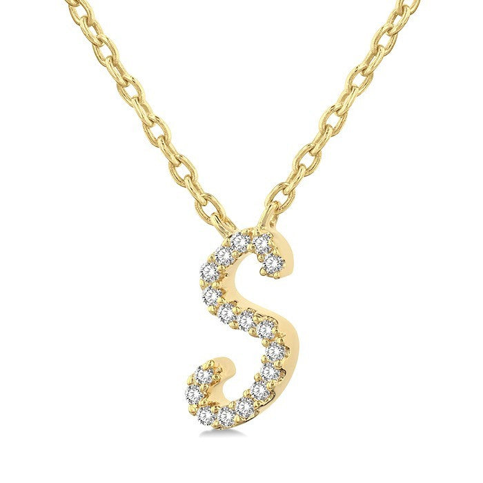 1/20 Ctw Initial 'S' Round cut Diamond Pendant With Chain in 10K Yellow Gold