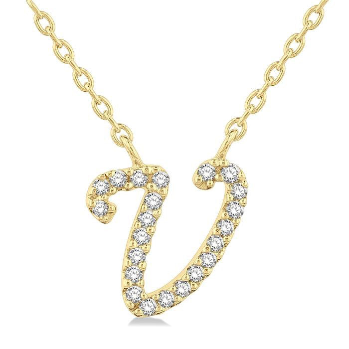 Minerva Sonata Script 'V' Initial Diamond Pendant