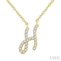 1/20 Ctw Initial 'H' Round cut Diamond Pendant With Chain in 14K Yellow Gold
