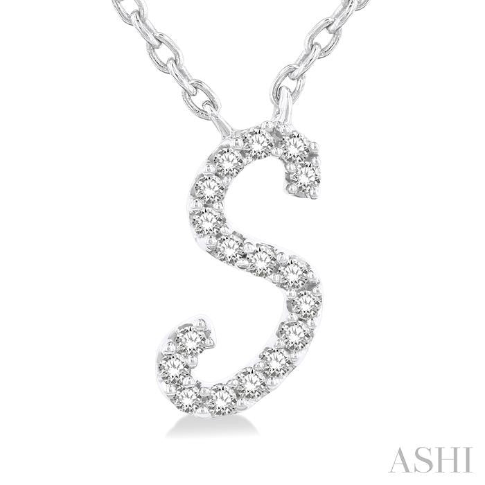 1/20 Ctw Initial 'S' Round cut Diamond Pendant With Chain in 10K White Gold