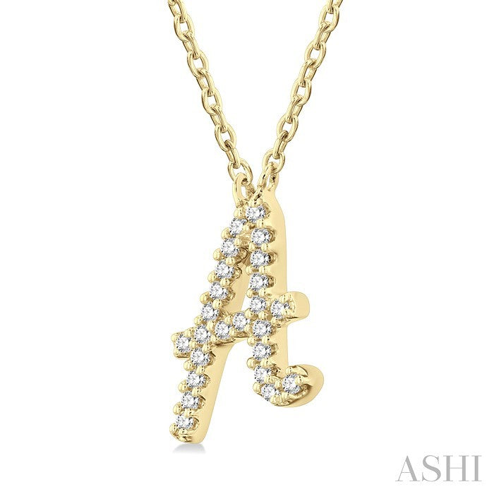 1/20 Ctw Initial 'A' Round cut Diamond Pendant With Chain in 10K Yellow Gold