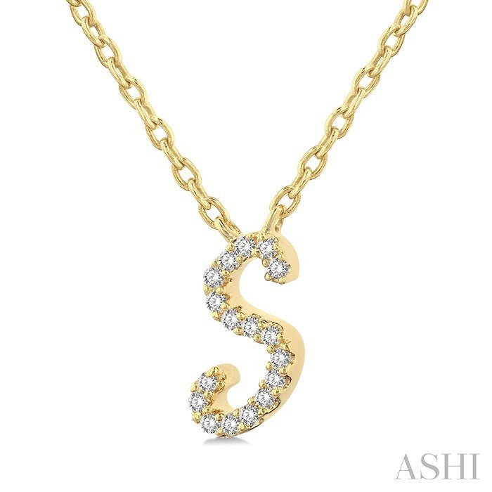 1/20 Ctw Initial 'S' Round cut Diamond Pendant With Chain in 10K Yellow Gold