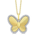 1/4 Ctw Fluted Texture Butterfly Round Cut Diamond Pirouette Fashion Pendant With Chain in 14K Yellow and White Gold