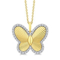 1/4 Ctw Fluted Texture Butterfly Round Cut Diamond Pirouette Fashion Pendant With Chain in 14K Yellow and White Gold