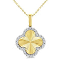 1/4 Ctw Fluted Texture Clover Round Cut Diamond Pirouette Fashion Pendant With Chain in 14K Yellow and White Gold