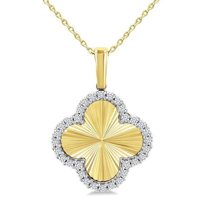 1/4 Ctw Fluted Texture Clover Round Cut Diamond Pirouette Fashion Pendant With Chain in 14K Yellow and White Gold
