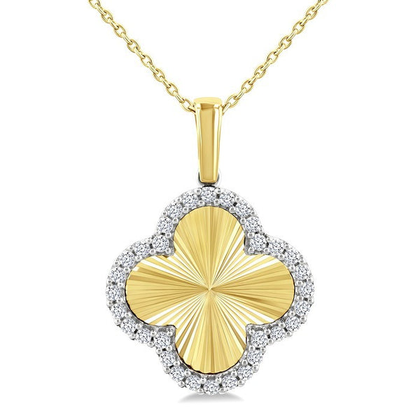 1/4 Ctw Fluted Texture Clover Round Cut Diamond Pirouette Fashion Pendant With Chain in 14K Yellow and White Gold