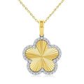 1/4 Ctw Fluted Texture Clover Round Cut Diamond Pirouette Fashion Pendant With Chain in 14K Yellow and White Gold