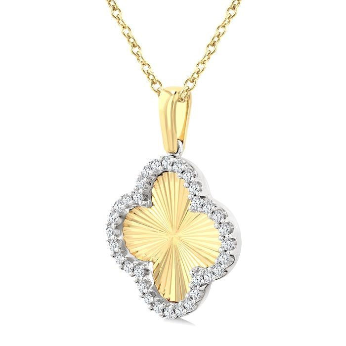 1/4 Ctw Fluted Texture Clover Round Cut Diamond Pirouette Fashion Pendant With Chain in 10K Yellow and White Gold