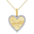 1/4 Ctw Fluted Texture Heart Round Cut Diamond Pirouette Fashion Pendant With Chain in 10K Yellow and White Gold
