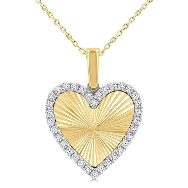 1/4 Ctw Fluted Texture Heart Round Cut Diamond Pirouette Fashion Pendant With Chain in 10K Yellow and White Gold