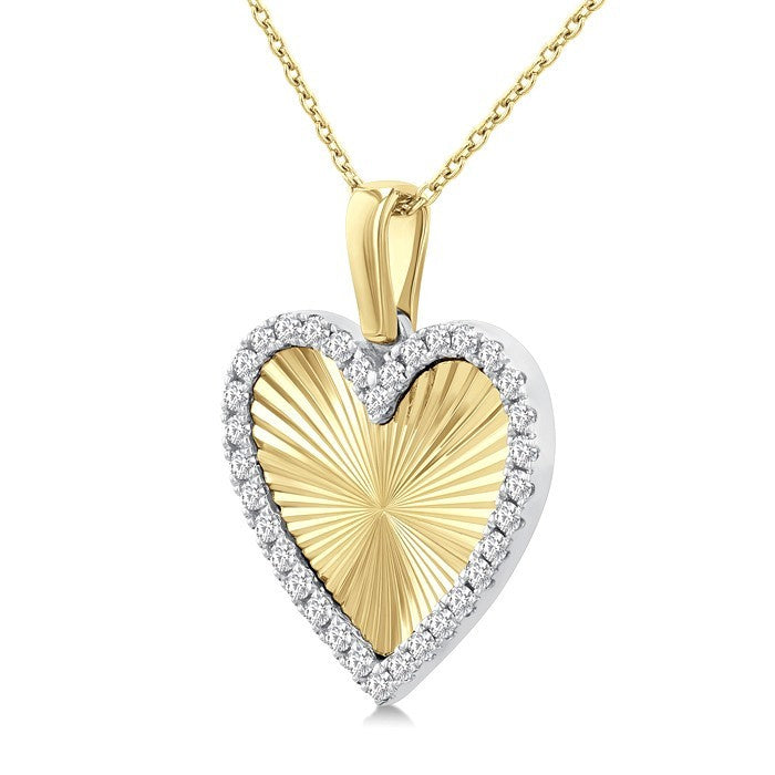 1/4 Ctw Fluted Texture Heart Round Cut Diamond Pirouette Fashion Pendant With Chain in 10K Yellow and White Gold