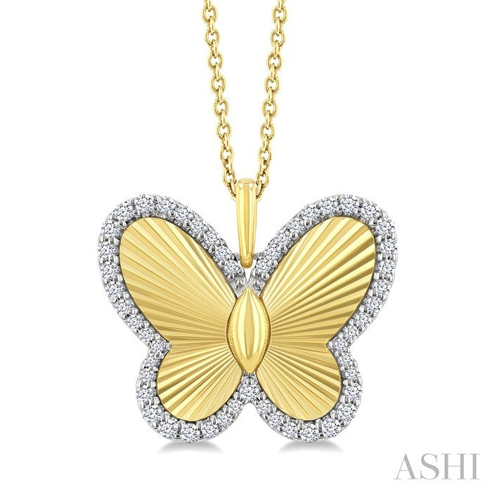 1/4 Ctw Fluted Texture Butterfly Round Cut Diamond Pirouette Fashion Pendant With Chain in 14K Yellow and White Gold